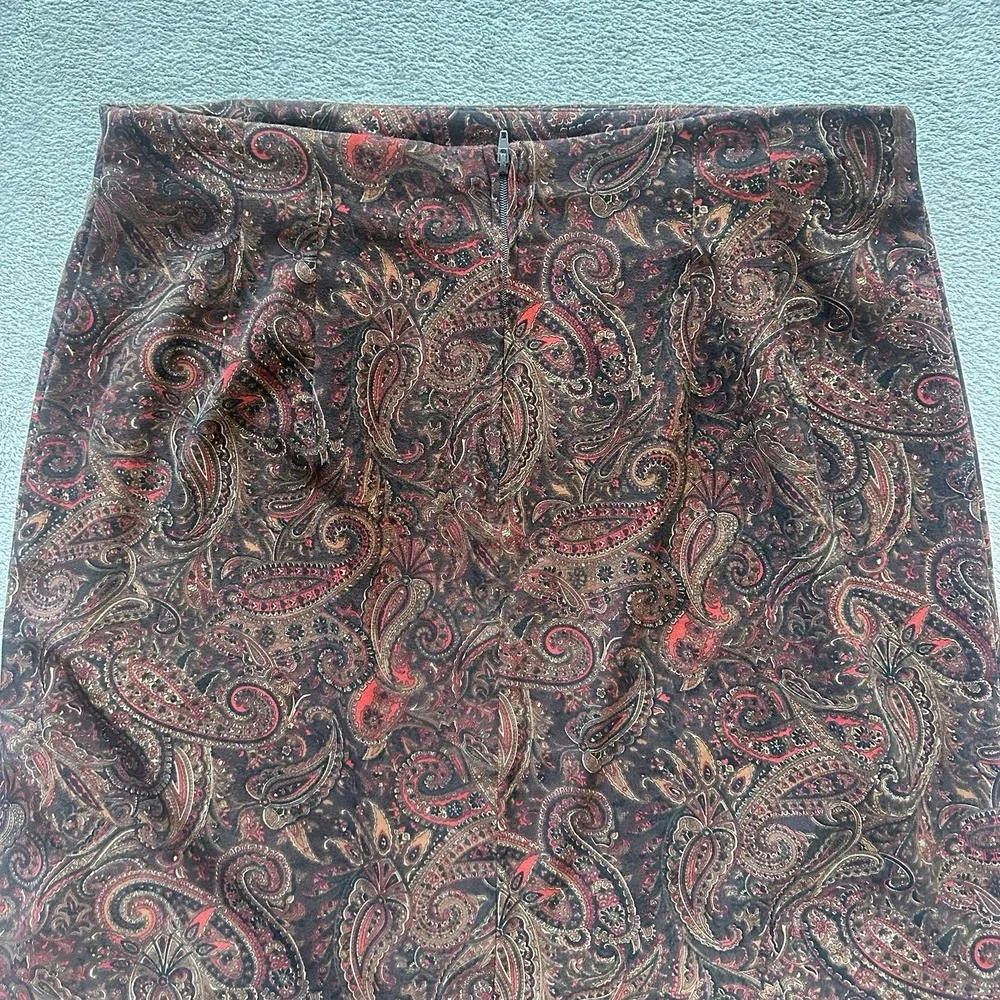 Women's Paisley Print Maxi Skirt 14 Brown‎ Red Boho Chic Cottagecore Aesthetic